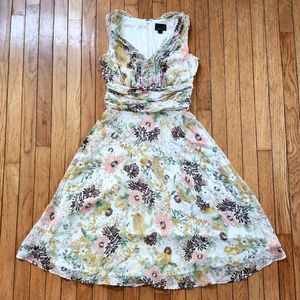 Scarlett Maxi Fit And Flare Dress Womens 4 Cream Floral Lined Sleeveless